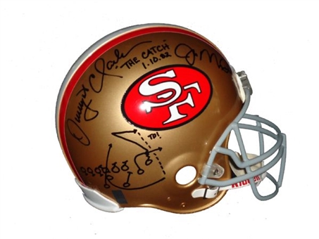 Joe Montana and Dwight Clark Signed "The Catch" Helmet with Play Diagram